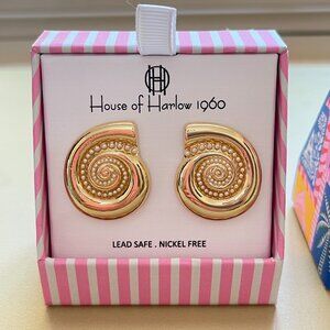 New House of Harlow 1960 Earrings Gold Pearl Shell Pierced NWT